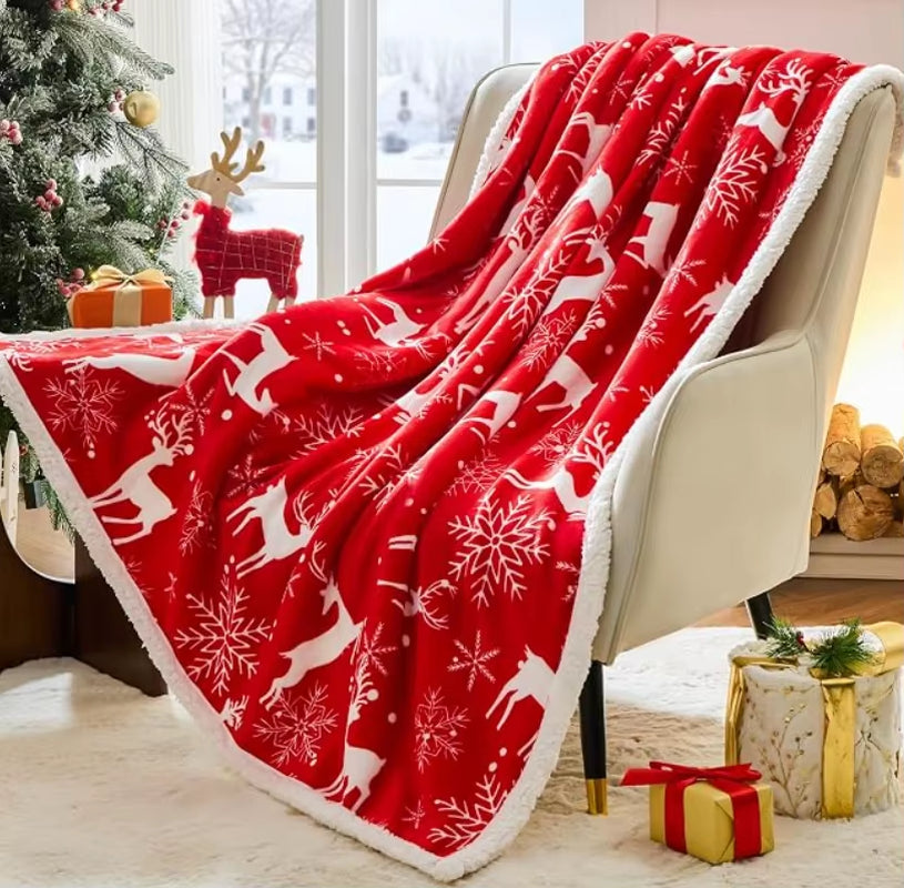 Christmas Throw Blanket, Christmas Decorations Gifts for Women Sherpa Winter Holiday Blanket Soft Christams Throws for Sofa Bed
