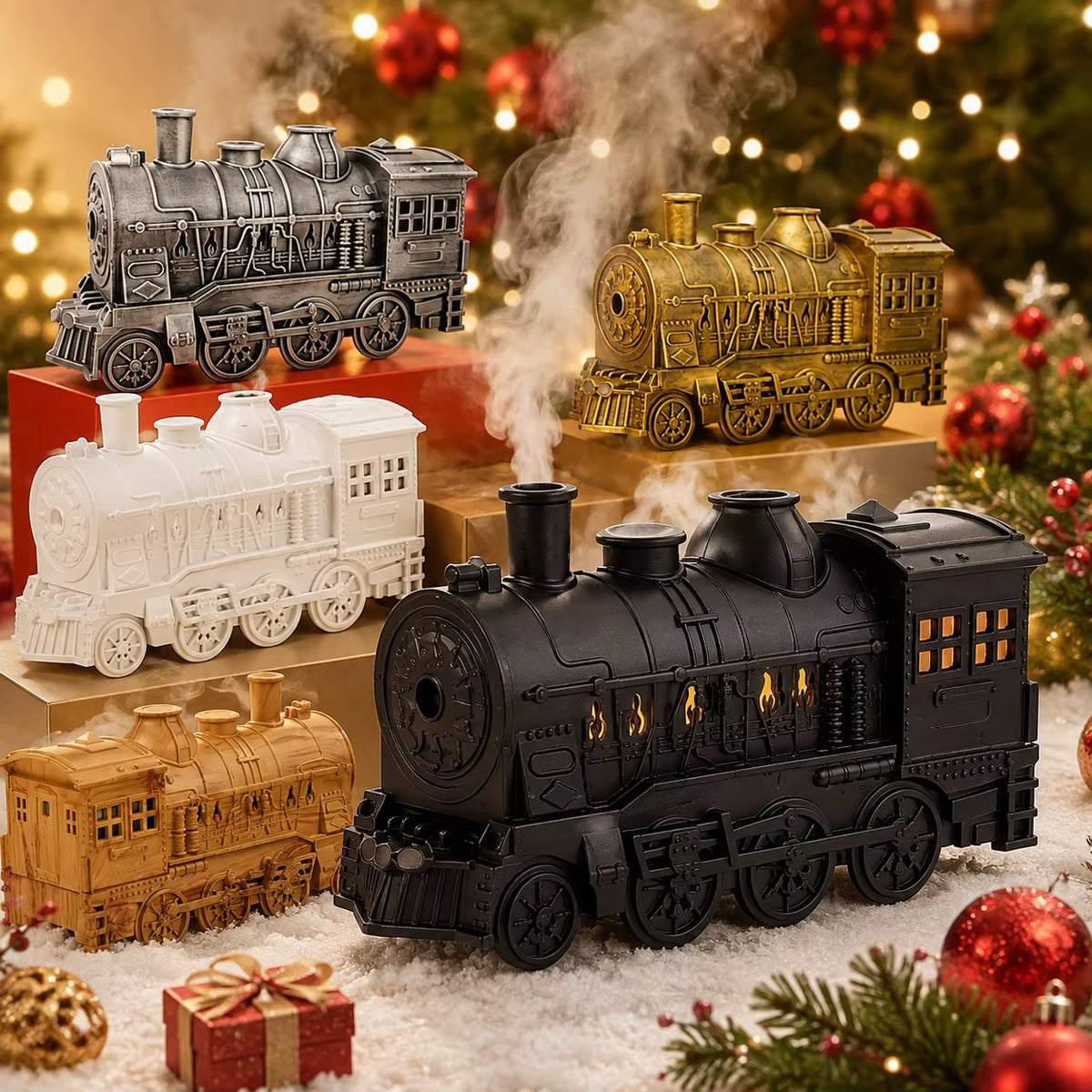 Enchanting Christmas Train Humidifier & Aromatherapy Diffuser - 300ml Jellyfish Mist, LED Night Light & Remote Control for Home & Bedroom Gift