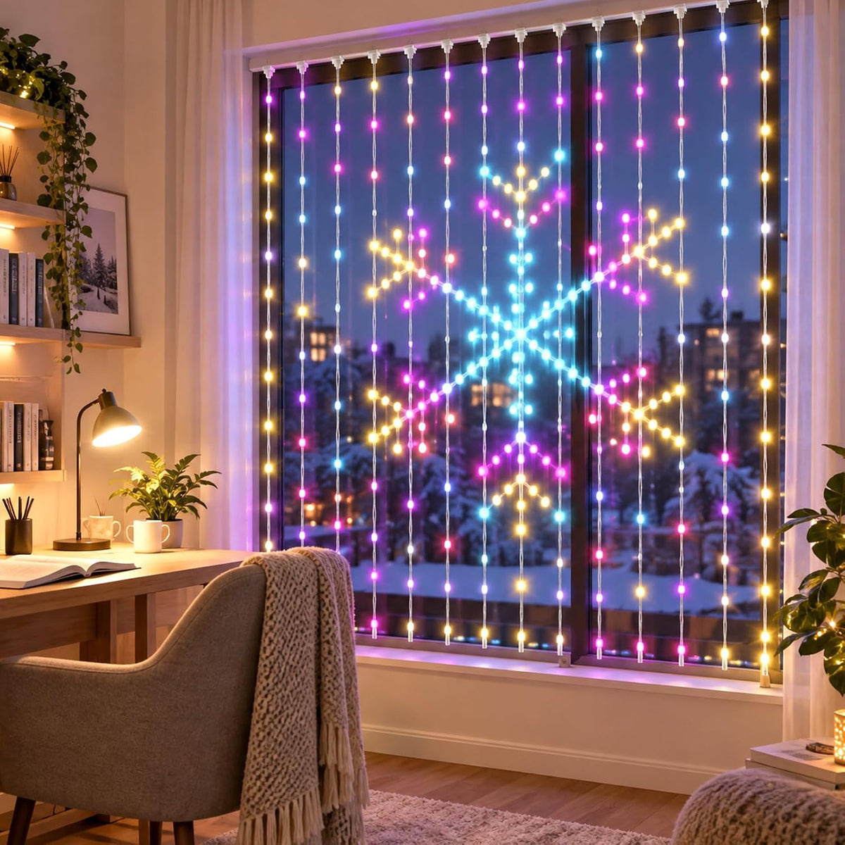 Smart Animated Christmas Tree Lights,Led Curtain Lights Christmas,Timer and Memory, RGB Outdoor Wall Window Fairy Light with Remote, USB Powered IP65 Waterproof，2X2M