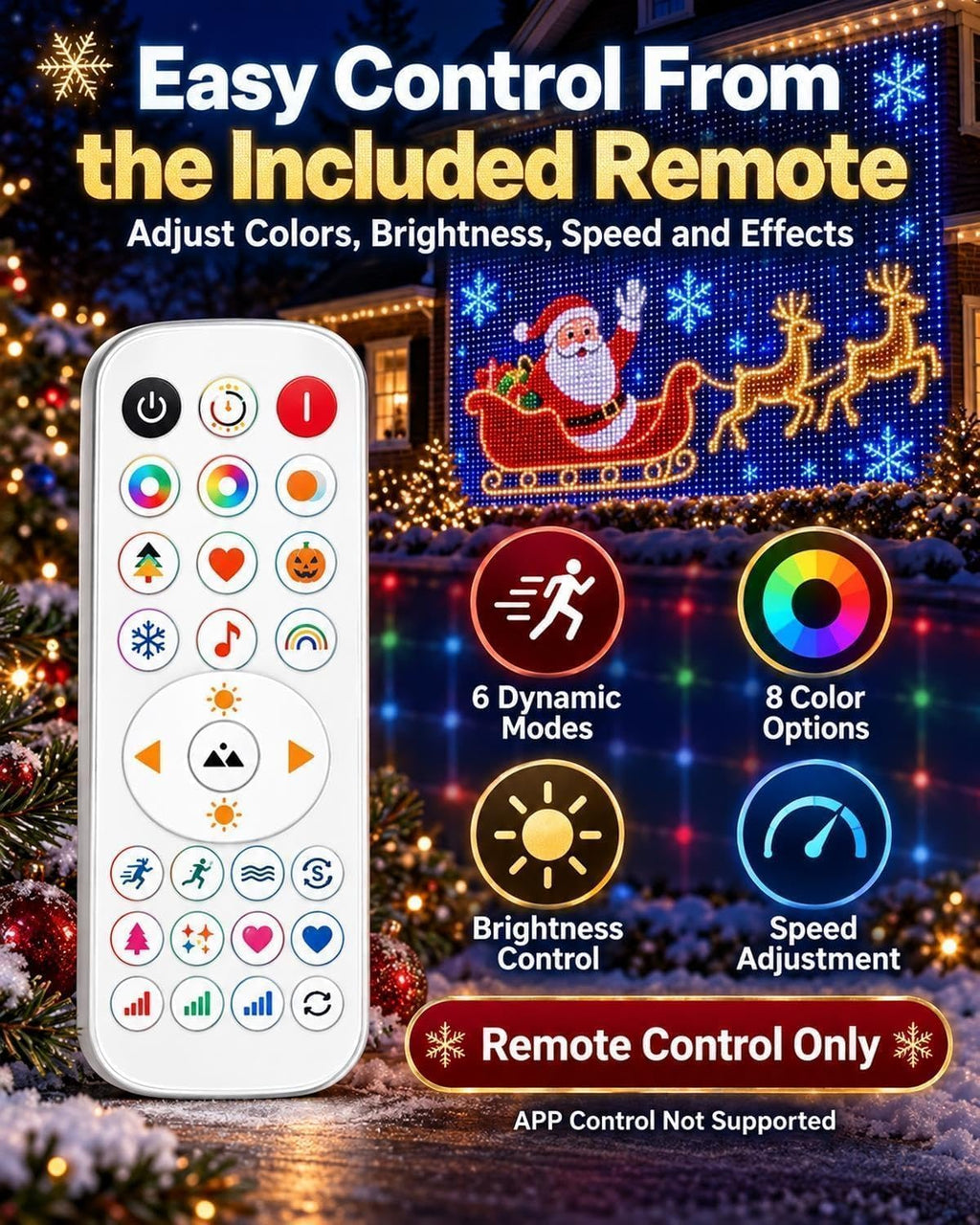 Smart Animated Christmas Tree Lights,Led Curtain Lights Christmas,Timer and Memory, RGB Outdoor Wall Window Fairy Light with Remote, USB Powered IP65 Waterproof，2X2M