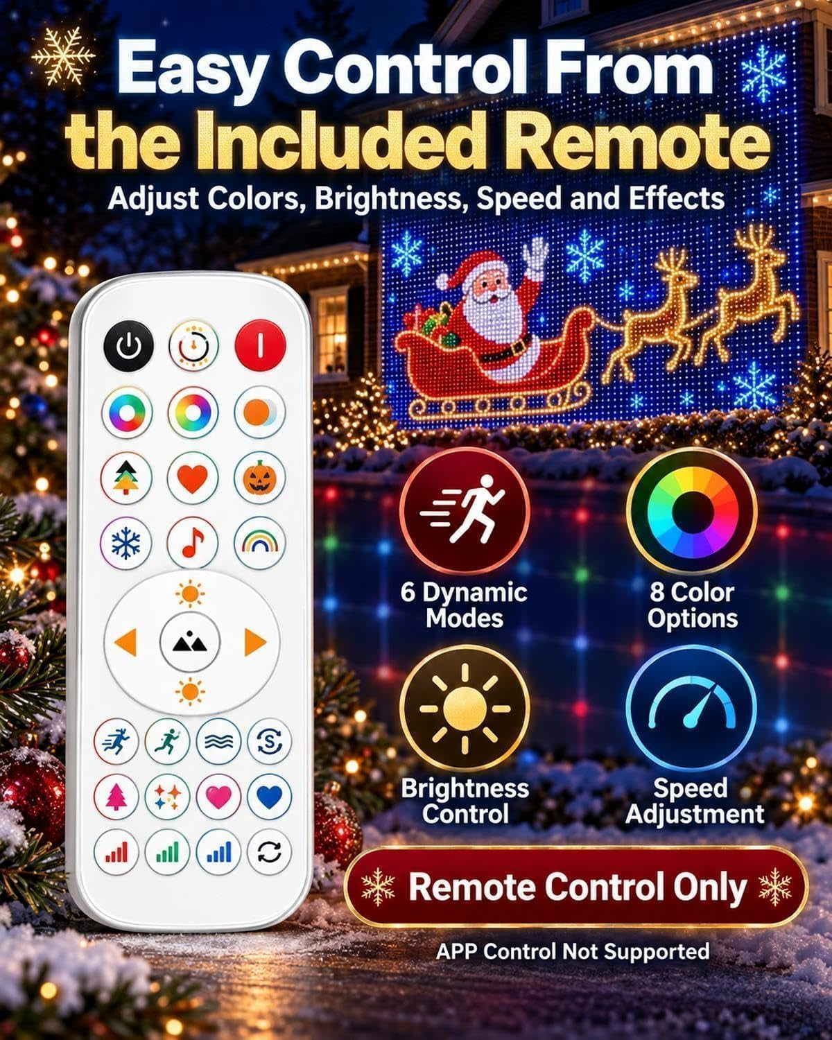 Smart Animated Christmas Tree Lights,Led Curtain Lights Christmas,Timer and Memory, RGB Outdoor Wall Window Fairy Light with Remote, USB Powered IP65 Waterproof，2X2M