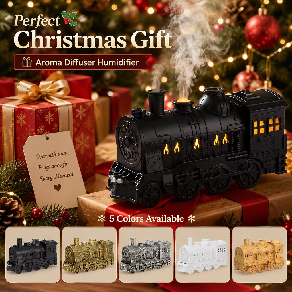 Enchanting Christmas Train Humidifier & Aromatherapy Diffuser - 300ml Jellyfish Mist, LED Night Light & Remote Control for Home & Bedroom Gift