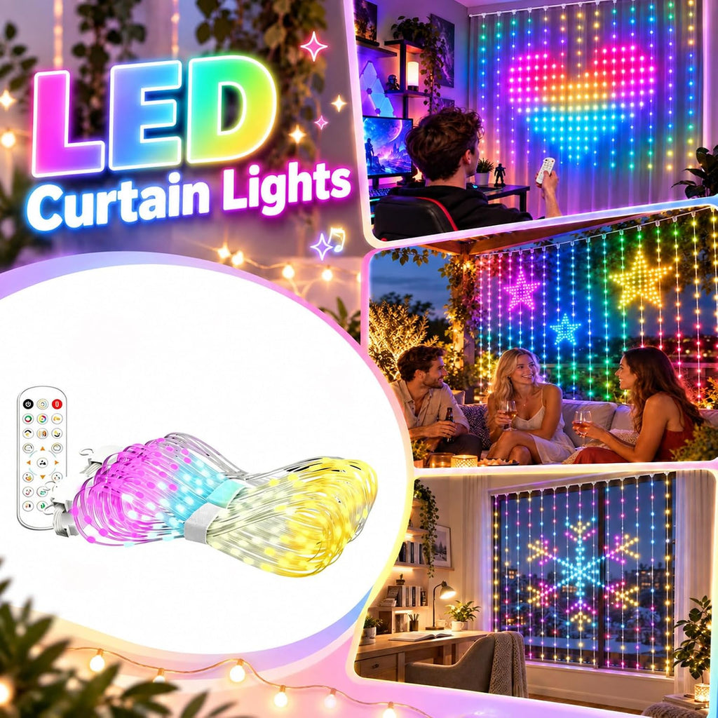 Smart Animated Christmas Tree Lights,Led Curtain Lights Christmas,Timer and Memory, RGB Outdoor Wall Window Fairy Light with Remote, USB Powered IP65 Waterproof，2X2M